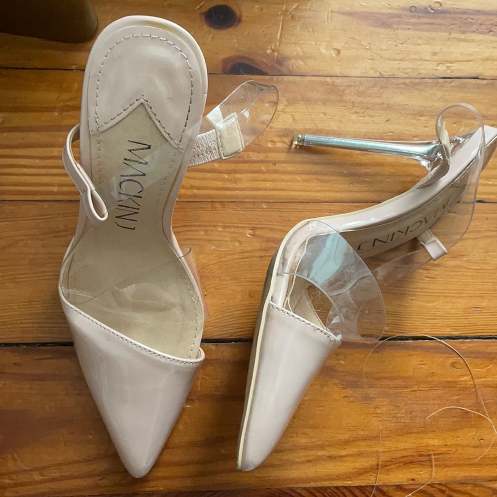 Clear nude point heels